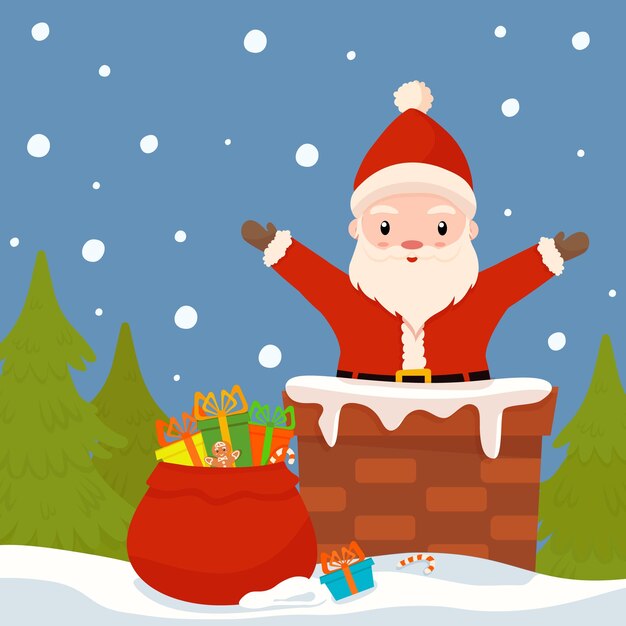 Słodki Święty Mikołaj patrzący z komina Wektorowa ilustracja Wesołych Świąt