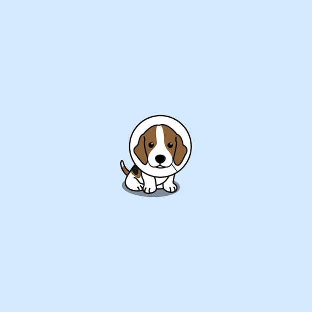 Plik wektorowy słodki szczeniak rasy beagle z elżbietańską kołnierzykiem kreskówka wektor ilustracja