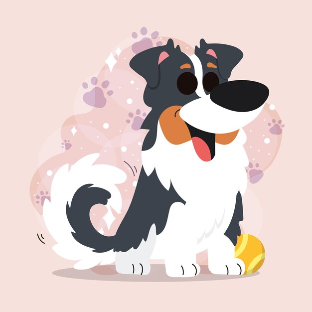 Plik wektorowy słodki, szczęśliwy border collie, pies, postać z kreskówek, ilustracja wektorowa