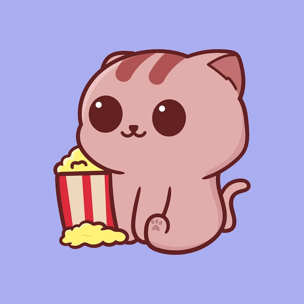 słodki szczęśliwy kot z kreskówką z popcornem 5
