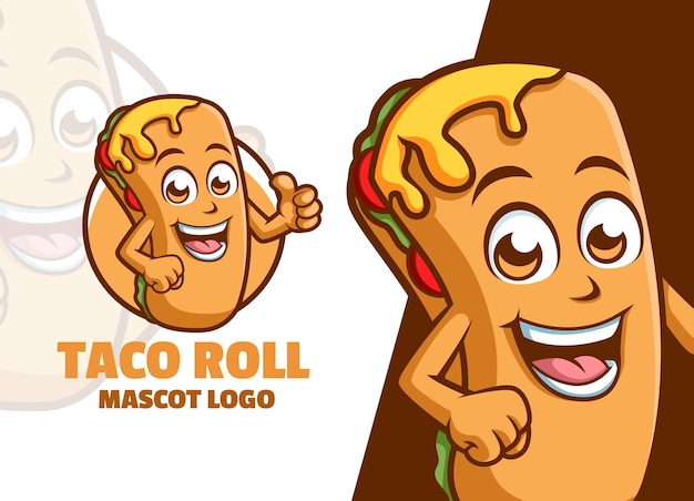 Słodki Taco Roll Logo Maskotki Postaci Kreskówki Dając Ilustrację Wektorową Kciuka W Górę