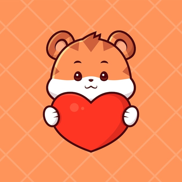 Plik wektorowy słodki tygrys trzymający kreskówka serce dzięki za ilustrację wektorową ikona darowizny