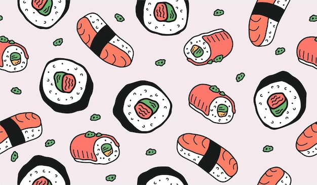 Słodki wektorowy wzór sushi w tle
