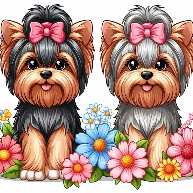 Słodki Yorkshire Terrier Pies Kreskówka Wektor Styl Biały Tło