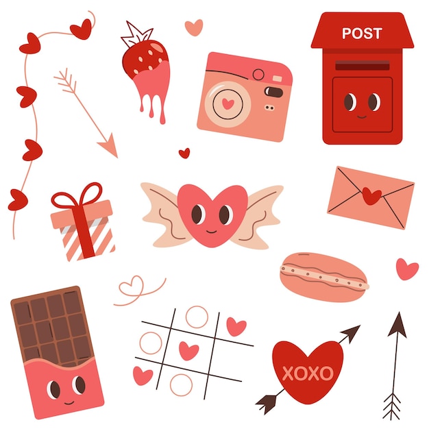 Słodki zestaw romantycznych elementów na Walentynki Walentynki wektorowe naklejki clipart greetin
