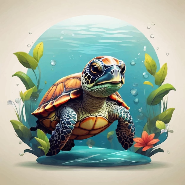 Słodki żółw Pływający Kreskówka Ikona Wektorowa Ilustracja Ikona Przyrody Zwierzęcej Koncepcja Izolowana Premia