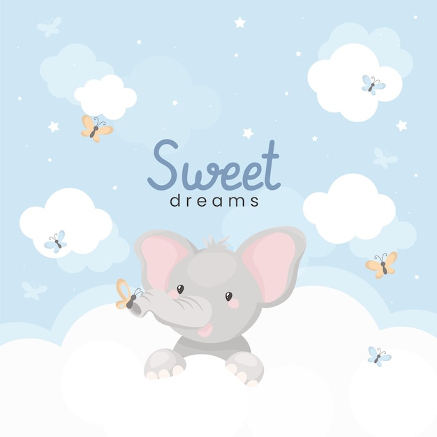 Plik wektorowy słodkich snów ilustracja z cute little słonia na chmurach.