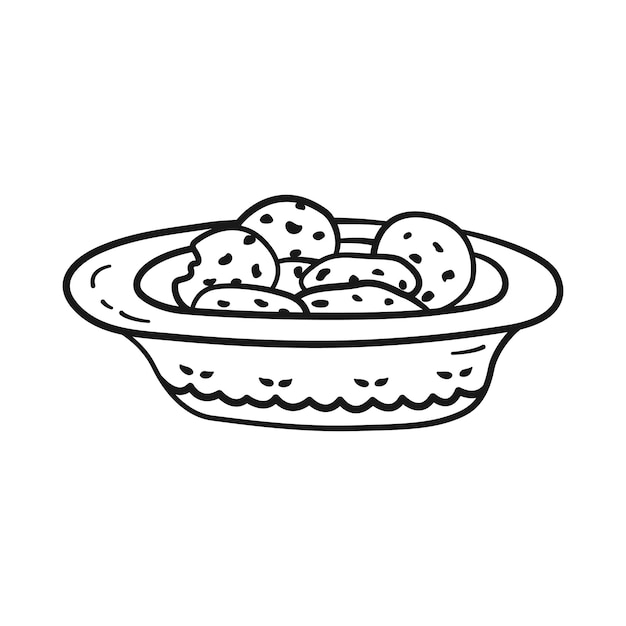 Plik wektorowy słodkie ciasteczka z czekoladą w misce doodle stylu ilustracji wektorowych na białym tle