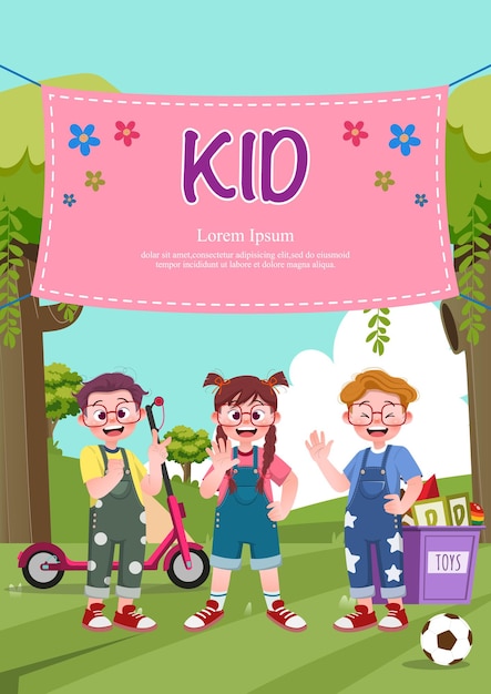 Słodkie Dzieci Bawią Się Na Zewnątrz Szablonu Broszur Reklamowych Gotowych Na Stronę Internetową W Tle Plakatu Tekstowegostyl Rysunków Dzieci