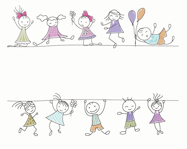 Plik wektorowy słodkie dzieci narysowane z ramką i przestrzenią do kopiowania