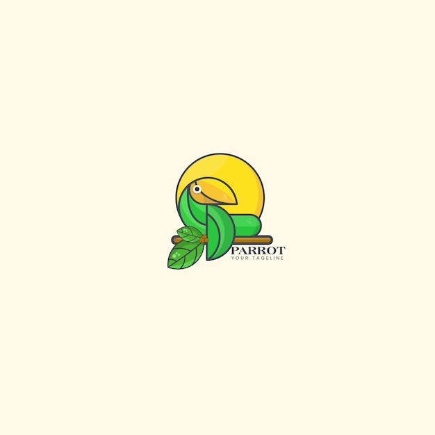 Słodkie Dziecinne Logo Papugi W Płaskim Stylu Wektorowym