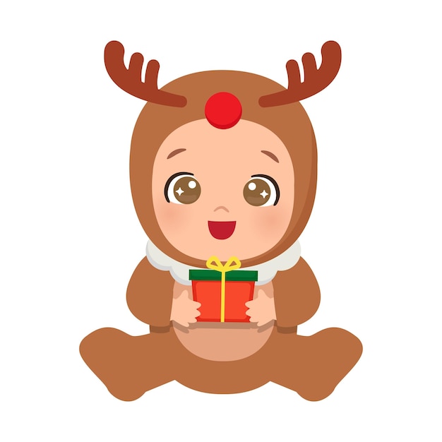 Plik wektorowy słodkie dziecko w świątecznym kostiumie renifera