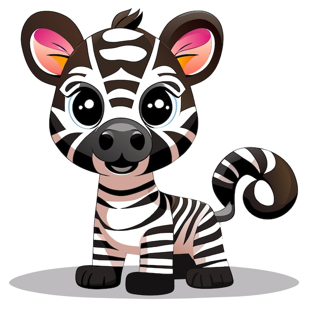 Słodkie Dziecko Zebra Ręcznie Rysowane Kreskówka Naklejka Ikona Koncepcja Na Białym Tle Ilustracja