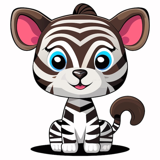 Słodkie Dziecko Zebra Ręcznie Rysowane Kreskówka Naklejka Ikona Koncepcja Na Białym Tle Ilustracja