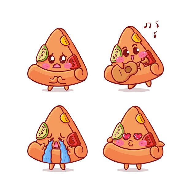 Słodkie I Kawaii Pizza Na Białym Tle