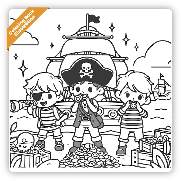Słodkie ilustracje dzieci bawiących się w piratów
