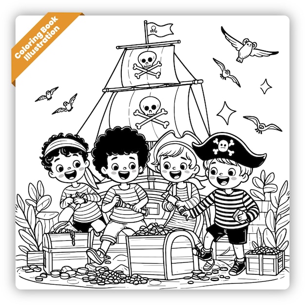 Słodkie ilustracje dzieci bawiących się w piratów