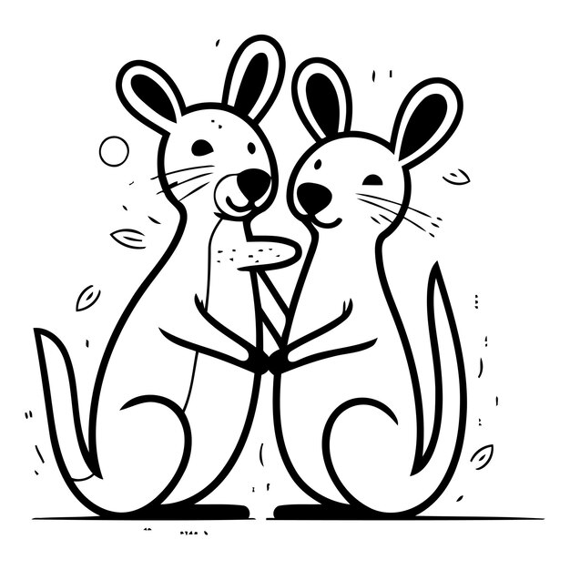 Słodkie Kangury Ilustracja Wektorowa W Stylu Doodle