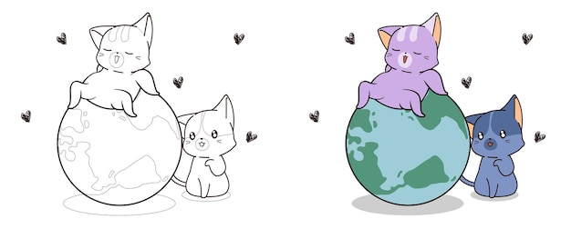 Słodkie Koty Uwielbiają światową Kreskówkową Stronę Do Kolorowania Dla Dzieci