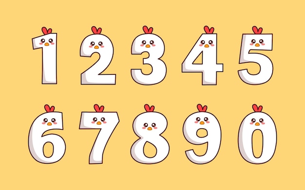 Plik wektorowy słodkie kurczaki, zwierzęta, liczby, kolorowe litery.