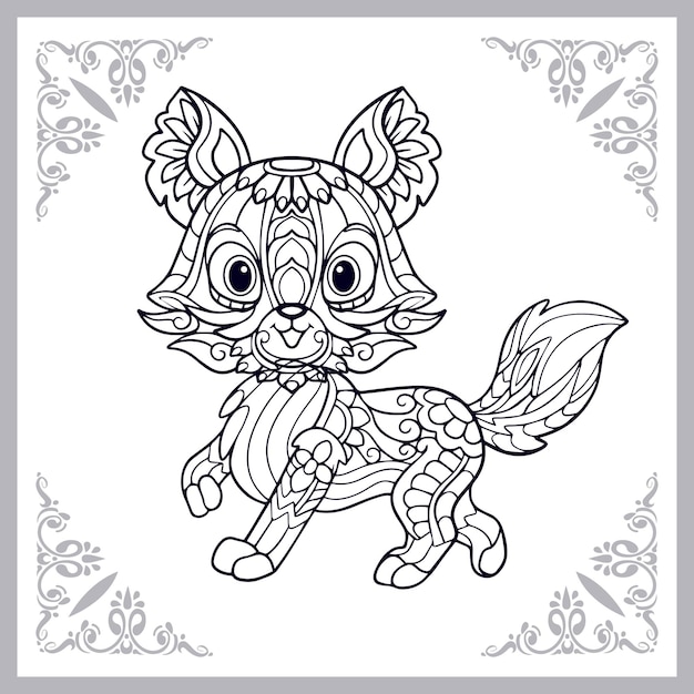 Słodkie lisy kreskówka zentangle sztuki na białym tle