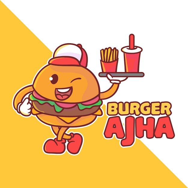 Plik wektorowy słodkie logo maskotki burger. kawaii