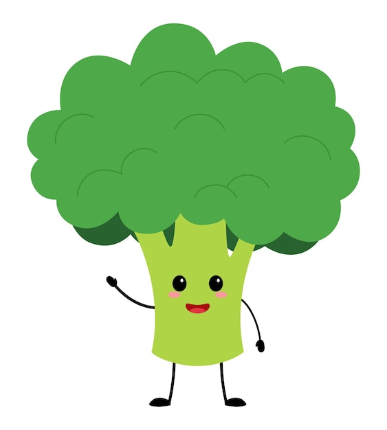Słodkie zabawne kreskówki brokuły. Świeże gospodarstwo zdrowej żywności. Ładny postać z kreskówki.