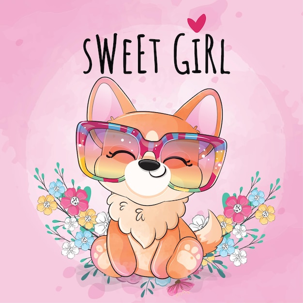 Słodkie zwierzę szczęśliwy szczeniak z kwiatową ilustracją-słodka zwierzęca akwarelowa postać corgi