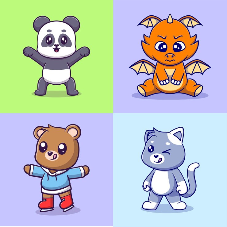 Wektor słodkie zwierzęta pakiet kreskówka ikona ilustracja prezent