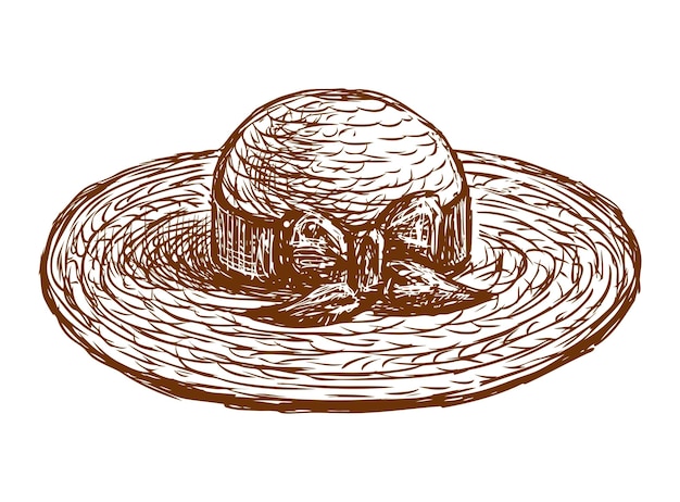Plik wektorowy słoma kapelusza kobieca akcesoria modne klasyczne wstążki letni styl retro pojedynczy szkic wektorowy ręcznie narysowana ilustracja izolowana na białym