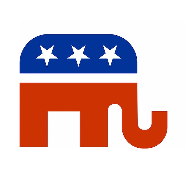 Słoń w kolorach amerykańskiej flagi symbolu republikańskiej Partii USA na białym tle ikona wektor ilustracja projektu