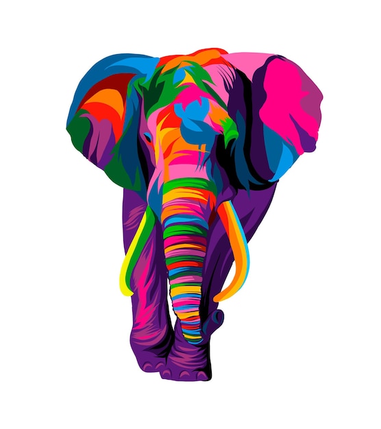 Słoń z wielokolorowych farb Splash realistycznego rysunku w kolorze akwareli