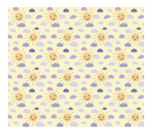 Słońce i chmury kreskówka kolorowy wektor ilustracja wzór Swatch