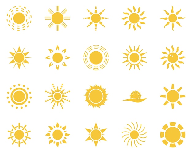 Słońce niebieski różowy i żółty wektor neonowy zestaw ikon