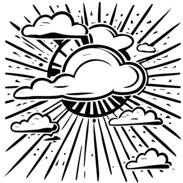 Plik wektorowy słońce z chmurami ręcznie rysowane szkic ilustracja kreskówka
