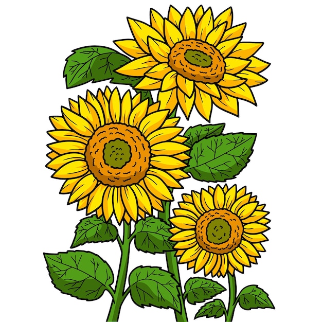 Słonecznikowy Kwiat Kreskówka Kolorowy Clipart