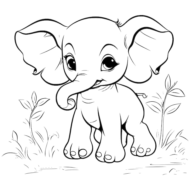 Plik wektorowy słoniątko kolorowanki strona rysunek dla dzieci