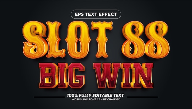 Plik wektorowy slot 88 big win casino edytowalny efekt tekstowy złoty jackpot luksusowy styl tekstu