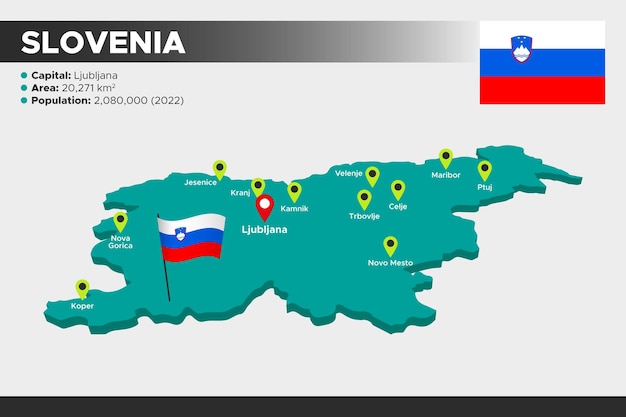 Słowenia Izometryczna Mapa Ilustracji 3d Flaga Stolic Obszaru Populacji I Mapa Słowenii