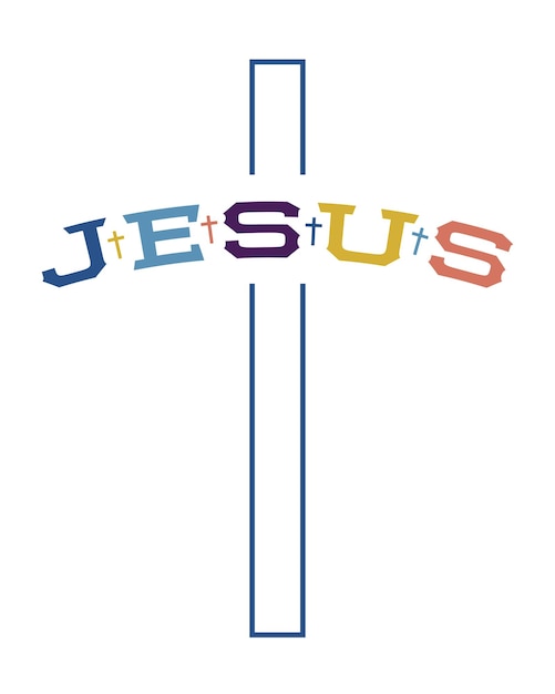 Plik wektorowy słowo jezusa chrześcijańskie powiedzenie zwrot retro odizolowany krzyż minimalna typograficzna inskrypcja sztuka na białym
