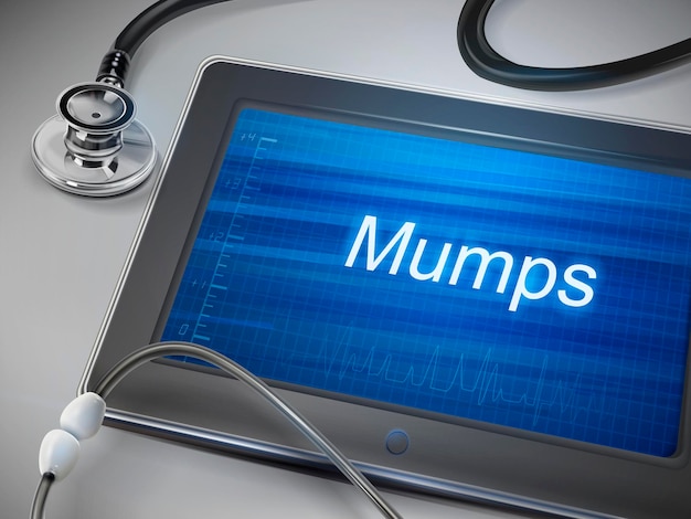 Słowo " mumps " wyświetlane na tabletce