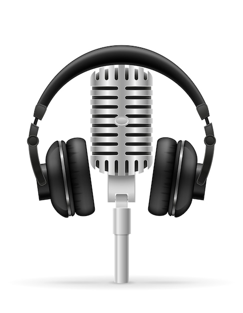 Słuchawki i mikrofon dla ilustracji studio radiowe na białym tle