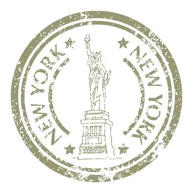 Słynna Statua Wolności w Nowym Jorku na znaczku pocztowym Grunge. Ilustracja wektorowa