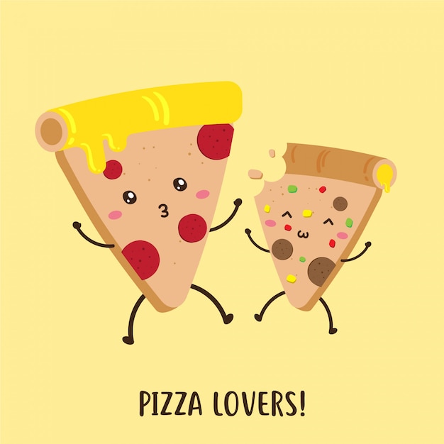 Plik wektorowy smaczna pizza ładny szczęśliwy projekt postaci z kreskówek wektor