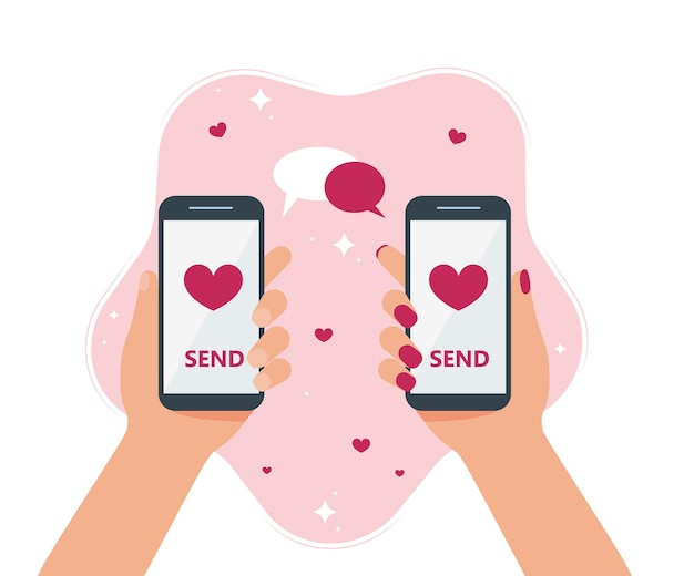 Smartfon W Ręku Na Ekranie Z Serce Na święte Walentynki Eps 10