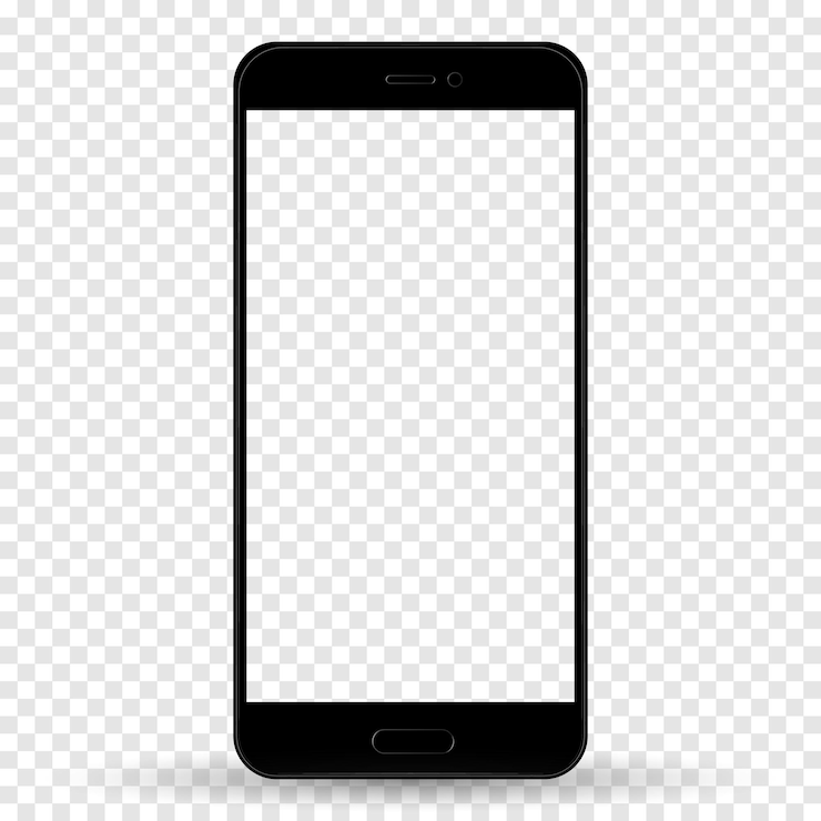 Wektor smartfon w stylu iphone czarny kolor z pustym ekranem dotykowym na przezroczystym tle ilustracji wektorowych zapasów
