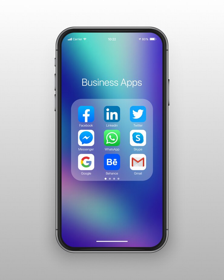 Wektor smartphone folder ikony mediów społecznościowych firmy
