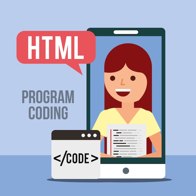 Smartphone Z Kodowaniem Programu Html Młodej Kobiety