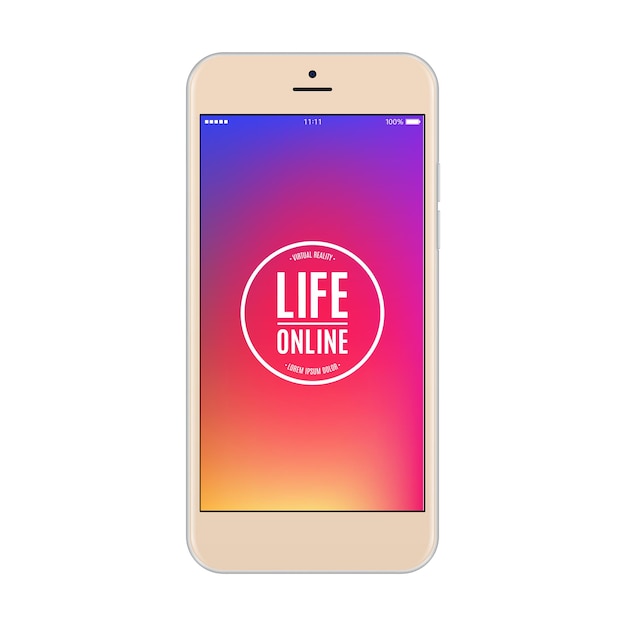 Smartphone z kolorowym ekranem na białym tle