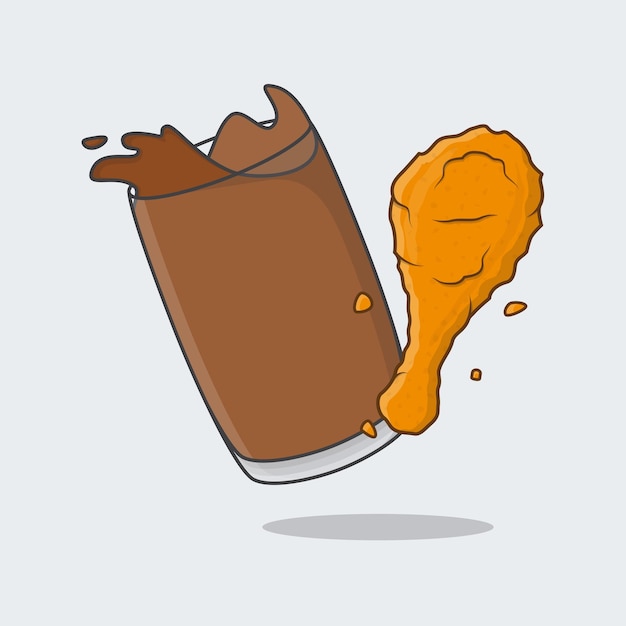 Plik wektorowy smażony kurczak i napój bezalkoholowy kreskówka wektor ilustracja smażony kurczak z napojem płaski ikona zarys
